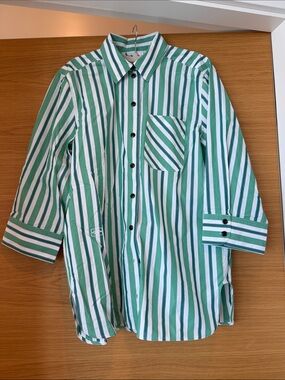 Ganni Green and White Striped Button-Down Shirt